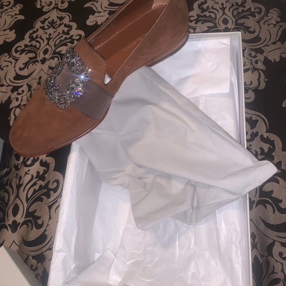 Manolo Blahnik Brown Loafers with Crystal Embellishments - Picture 8 of 8